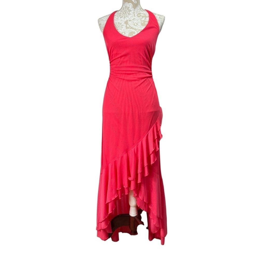 Vintage City Triangles Size Medium Pink Prom Dress Maxi Ruffle Gown Fairy Y2K